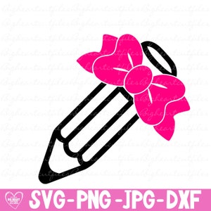 Lápiz con lazo Svg Diseño de regreso a la escuela Silueta y archivo de corte Cricut Descarga digital