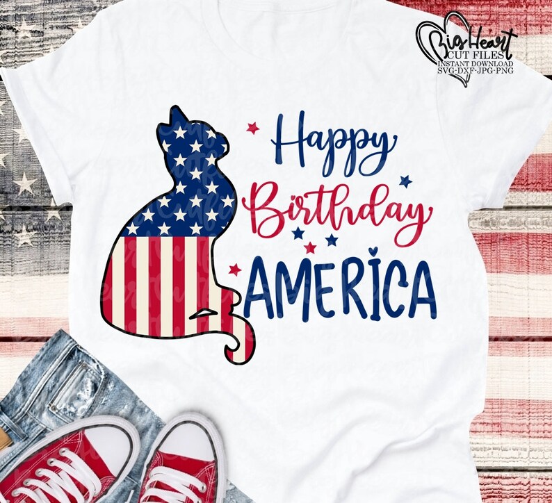 4th of July Svg Patriotic Kitty Cat Svg Jpg 4th of July Cat Svg Dxf Silhouette Png Happy Birthday America Svg America Svg Cricut