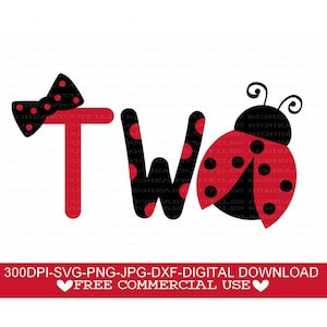 Ladybug 2nd Birthday Girl Svg, Png, Jpg, Dxf, Due Svg, Secondo compleanno Svg, Compleanno ragazza Svg, Ladybug Svg, Silhouette, Cricut, Sublimazione