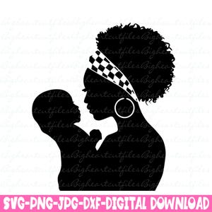 Madre y bebé Svg Silueta negra de mamá y niño Svg Png Jpg Dxf Día de la madre