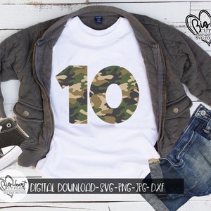 Kinder Armee 10. Geburtstag-Svg, Png, Jpg, Dxf, Tarnmuster-Datei, Cricut Cut-Datei, Sublimation Design