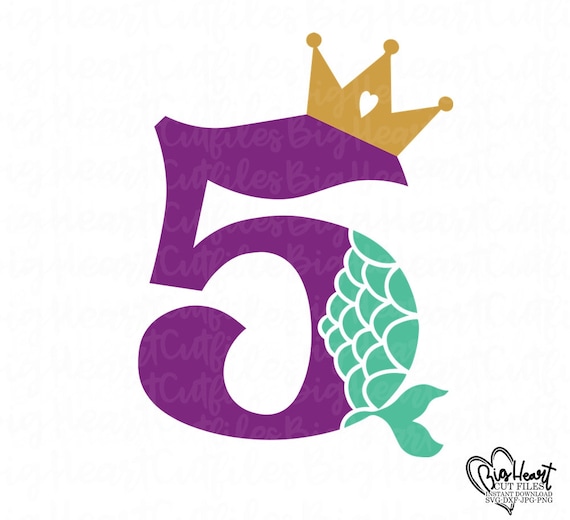 Download Mermaid 5th Birthday Girl Svgpngjpgdxfbirthday Princess Etsy