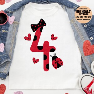 てんとう虫の 4 歳の誕生日 SVG、Png、Jpg、Dxf、女の子の 4 歳の誕生日 SVG、女の子の誕生日 SVG、4 SVG、てんとう虫のデザイン、シルエット、クリカット、昇華