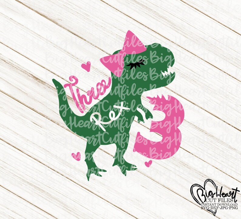 Download T Rex Birthday Girl Svg Dinosaur Svg Three Rex Dinosaur Svg | Etsy
