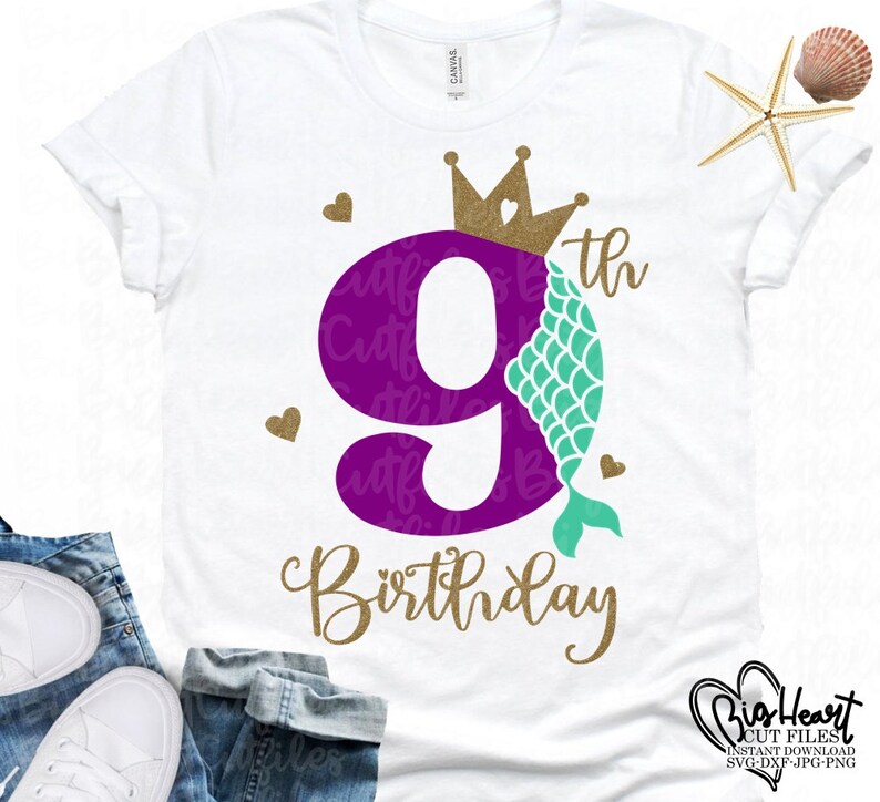 Download Mermaid 9th Birthday Girl Svg Png Jpg Dxf 9th Svg Birthday Mermaid Svg Ninth Birthday Svg Mermaid Number With Crown Svg Silhouette Cricut Clip Art Art Collectibles