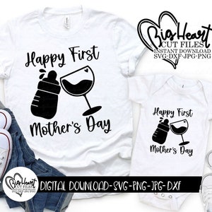 Feliz primer día de la madre Svg, Png, Jpg, Dxf, Camisetas del primer día de la madre Svg, Archivo de corte del día de la madre, Archivo de corte Silhouette, Archivo de corte Cricut