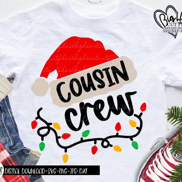 Cousin Crew Svg, Png, Jpg, Dxf, Santa Hat Svg, Kids Christmas Svg, Family Matching Svg Design, Santa, Silhouette, Cricut, Sublimation