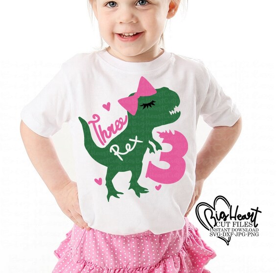 Download T Rex Birthday Girl Svg Dinosaur Svg Three Rex Dinosaur ...