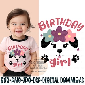 Birthday Girl Svg Png Jpg Dxf Puppy Svg Dog Face Silhouette and Cricut Cut File Digital Download