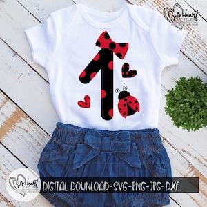 Ladybug 1° compleanno Svg, Png, Jpg, Dxf, Primo compleanno Svg, 1° compleanno ragazza Svg, Disegno coccinella, Silhouette, Cricut, Sublimazione
