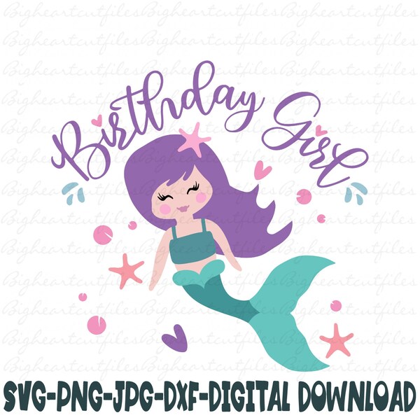 Mermaid Birthday Girl Svg, Png, Jpg, Dxf, Mermaid Svg, Mermaid Girl Birthday Shirt Design, Mermaid Cut File, Silhouette Cut File, Cricut Cut