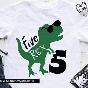 T Rex Birthday Svg, Png, Jpg, Dxf, Dinosaur Svg, 5th Dinosaur Svg, 5th Birthday Svg, Fifth Birthday Svg, T Rex Cut File, Silhouette, Cricut