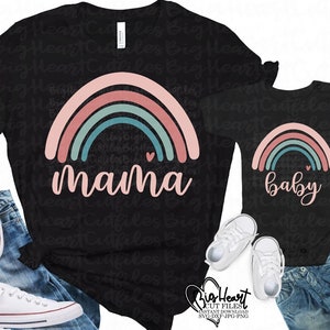 Rainbow Mama And Baby Svg, Png, Jpg, Dxf, Rainbow Mama Svg, Rainbow Baby Svg, Mommy And Me Arquivo Svg, Mãe e filha Camiseta Svg Design