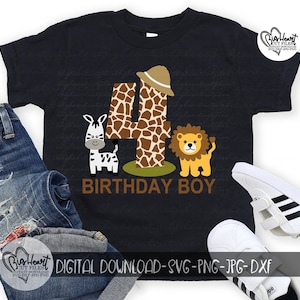 Safari-Dschungel 4. Geburtstag Jungen-Svg, Png, Jpg, Dxf, Löwe Zebra-vierter Geburtstag-Svg, Safari-Geburtstags-Svg, Silhouette, Cricut, Sublimation