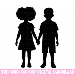 Kinder Silhouette svg Geschwister afroamerikanische Kinder Jungen und Mädchen Silhouette Instant Download