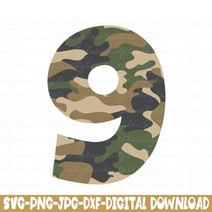Camo numéro 9 Svg Png Jpg Dxf Camouflage Silhouette, fichiers de coupe Cricut téléchargement numérique instantané