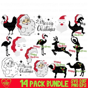 Bundle Svg hiver Noël animaux Clipart joyeux Noël Svg Png Dxf Eps père Noël Svg, flamant rose de Noël en téléchargement numérique