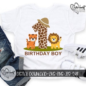 Safari jungle 1er anniversaire de garçon Svg, Png, Jpg, Dxf, Svg premier anniversaire de la jungle du tigre lion, Svg anniversaire garçon, Silhouette, Cricut, Sublimation