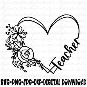 Corazón de maestro Svg, Png, Jpg, Dxf, Archivo de corte de maestro, Primer día de clases Svg, Regreso a clases Svg, Diseño de camiseta escolar, Silueta, Cricut