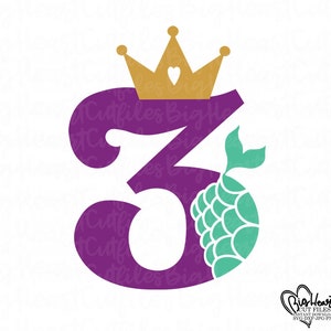 Zeemeermin 3e verjaardag meisje Svg, Png, Jpg, Dxf, Mermaid Svg, derde verjaardag Svg, verjaardag zeemeermin Svg, zeemeerminstaart svg, silhouet, Cricut Cut-bestanden
