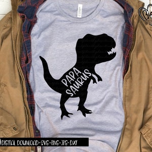 Papa Saurus Svg, Png, Jpg, Dxf, Dinosaurio T-Rex Svg, Cumpleaños De Dinosaurio Svg, Diseño De Camiseta De Dinosaurio, Silueta, Cricut, Sublimación