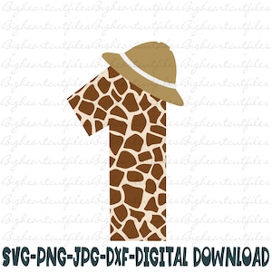 Jirafa número 1 Svg, Png, Jpg, Dxf, Safari Jungle 1er cumpleaños Svg, Primer cumpleaños Svg, Safari Birthday Svg, Silueta, Cricut, Sublimación