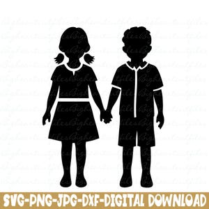 Enfants Svg Garçon et fille Silhouette Svg Png Jpg Dxf Téléchargement instantané