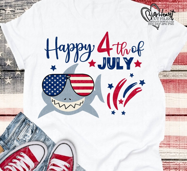 Download Shark Happy 4th of July Svg Png Jpg Dxf Patriotic Shark | Etsy