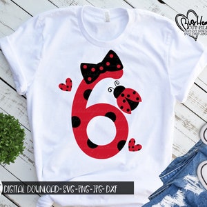 Ladybug 6th Birthday Svg, Png, Jpg, Dxf, Girl Sixth Birthday Svg, Girl Birthday Svg, 6 Svg, Ladybug Design, Silhouette, Cricut, Sublimation