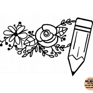 Professor Svg, Png, Jpg, Dxf, Lápis Floral Svg, Primeiro Dia De Escola Svg, Volta Às Aulas Svg, Silhueta, Cricut, Sublimação, Uso Comercial