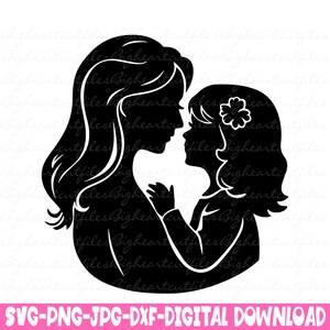 Mamma e figlia Svg Png Jpg Dxf Silhouette madre e figlio Festa della mamma Download immediato