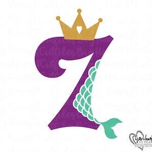 Sirène 7e anniversaire fille Svg, Png, Jpg, Dxf, sirène Svg, anniversaire sirène Svg, septième anniversaire Svg, 7e Svg, Silhouette et fichiers de coupe Cricut
