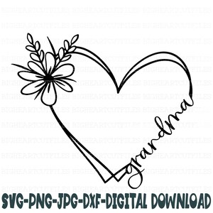 Vovó Coração Svg, Png, Jpg, Dxf, Dia das Mães Svg, Arquivo de Corte da Vovó, Corte Svg da Vovó, Arquivo de Corte de Silhueta, Arquivo de Corte Cricut, Sublimação