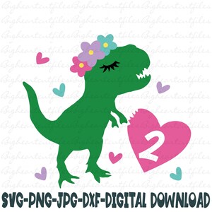 T Rex Birthday Svg, Dinosaur Svg, Two Svg Dinosaur Birthday Girl Svg, 2nd Birthday Svg, Second Birthday Svg, Png,Jpg, Dxf, Silhouette,Cricut
