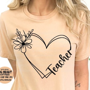 Lehrer Herz Svg, Png, Jpg, Dxf, Lehrer Schnittdatei, Erster Schultag Svg, Zurück in der Schule Svg, Schule-Shirt-Design, Silhouette, Cricut