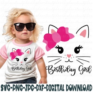 Geburtstagskind Katze zwart, Png, Jpg, Dxf, Katzengesicht, Katze mit Schleife, Kätzchen, Geburtstagskind, Silhouette, Cricut, Sublimation