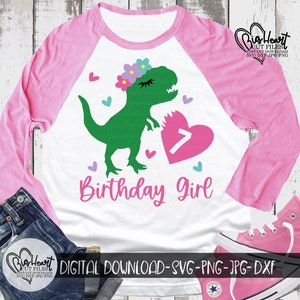 T Rex Birthday Girl Svg, Png, Jpg, Dxf, Girl Dinosaur Svg, 7th Birthday Svg, Seventh Birthday Svg, Dinosaur Shirt Design, Silhouette, Cricut