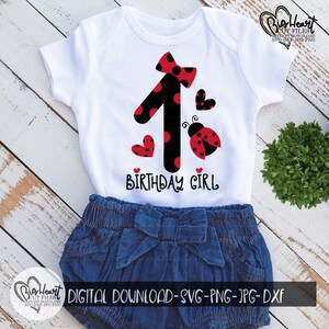 Ladybug 1st Birthday Girl Svg, Png, Jpg, Dxf, First Birthday Svg, 1st Birthday Girl Svg, Ladybug Design, Silhouette, Cricut, Sublimation