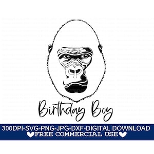 Gorilla Birthday Svg, Gorilla Svg, Gorilla Png, Dxf, Gorilla Jpg, Boy ...