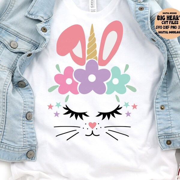 Bunny Unicorn Svg, Easter Bunny Svg, Bunny face Svg, Png, Jpg, Dxf, Easter Svg, Bunny Cut Files, Easter Shirt Design, Silhouette, Cricut Cut