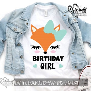 Anniversaire fille renard Svg, Png, Jpg, Dxf, Design anniversaire fille, Svg tête de renard, Svg visage de renard mignon, Silhouette, Cricut, Sublimation