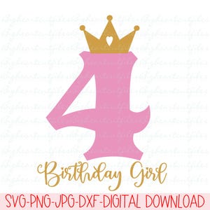 4. Geburtstag Mädchen Clipart Png Jpg Dxf Cut Dateien Digitaler Download