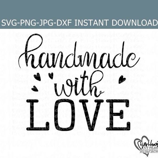 Handmade With Love Svg, Png, Jpg, Dxf, Handmade Stamp Design, Silhouette Cut File, Cricut Cut File, Instant Download,Free Commercial Use