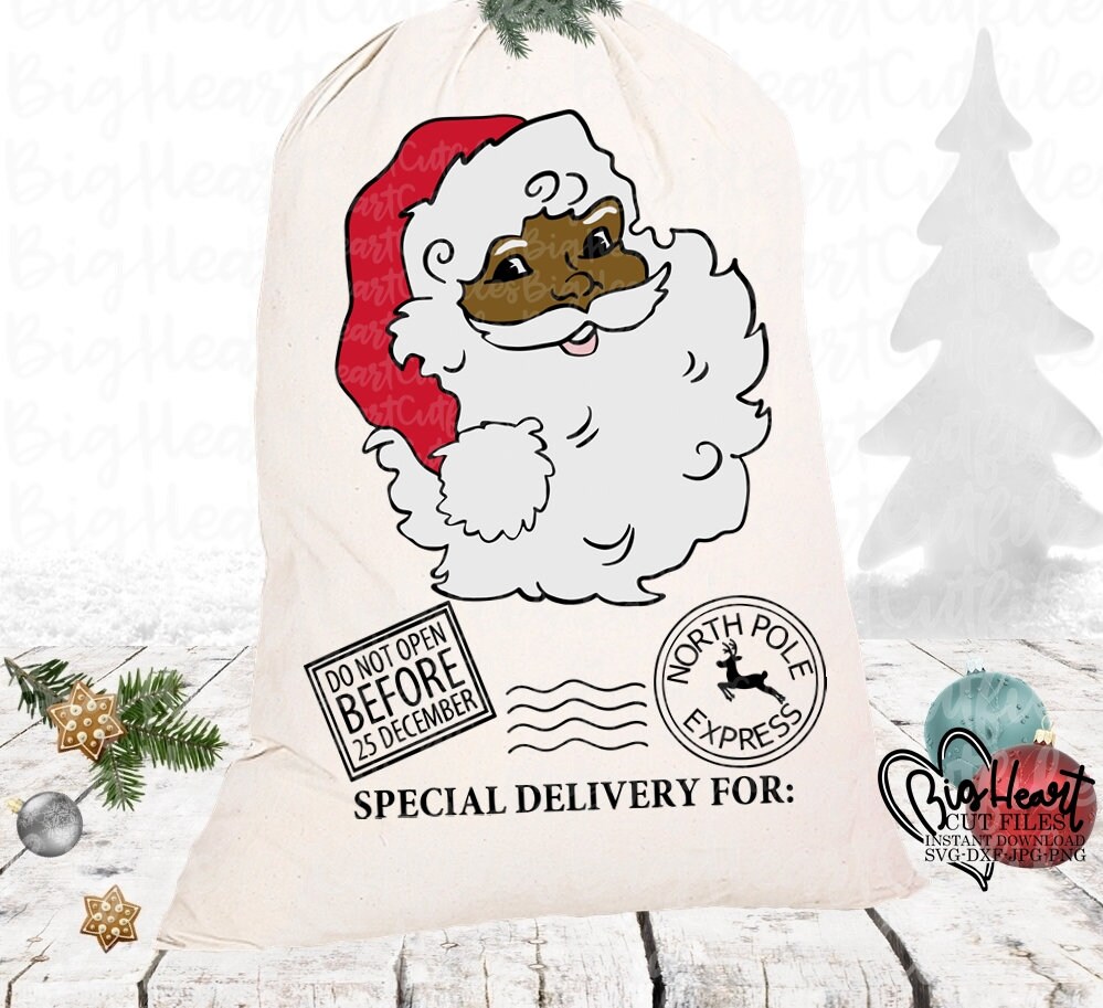 Download African American Santa Claus Santa Sack Svg Png Jpg Dxf Etsy
