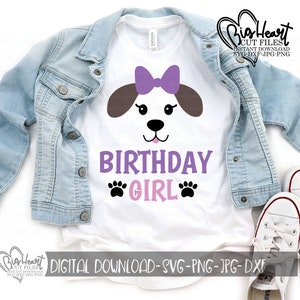 Birthday Girl Puppy Svg, Png, Jpg, Dxf, Puppy Svg, Puppy Face Svg, Puppy With Bow Svg, Dog Head, Silhouette, Cricut,  Digital Download