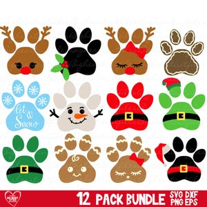 Impression de patte Svg Noël chien Svg Png Jpg Dxf renne Père Noël bonhomme en pain d'épice patte de chien Svg couper des fichiers