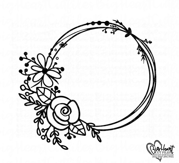 Rose Flower And Leaves, Circle Monogram Frame Free Svg File - SVG Heart