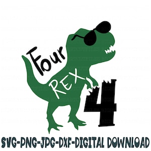 4th Birthday Svg Png Jpg Dxf Dinosaur Birthday Svg Shirt Design Silhouette and Cricut Cut File Digital Download