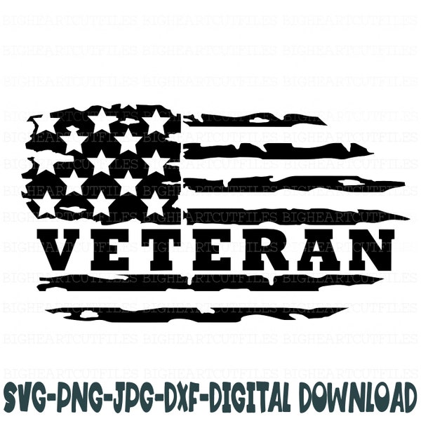 Distressed Veteran Flag Svg, Png, Jpg, Dxf, American Flag Svg, Amercian Flag Cut Files, USA Flag Svg, Veteran Svg, Silhouette, Cricut