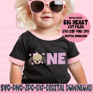One Svg First Birthday Svg Png Jpg Dxf Puppy Silhouette and Cricut Cut File Digital Download